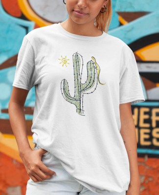 Boyfriend T-shirt FRUIT OF THE LOOM Cactus σε λευκό χρώμα.